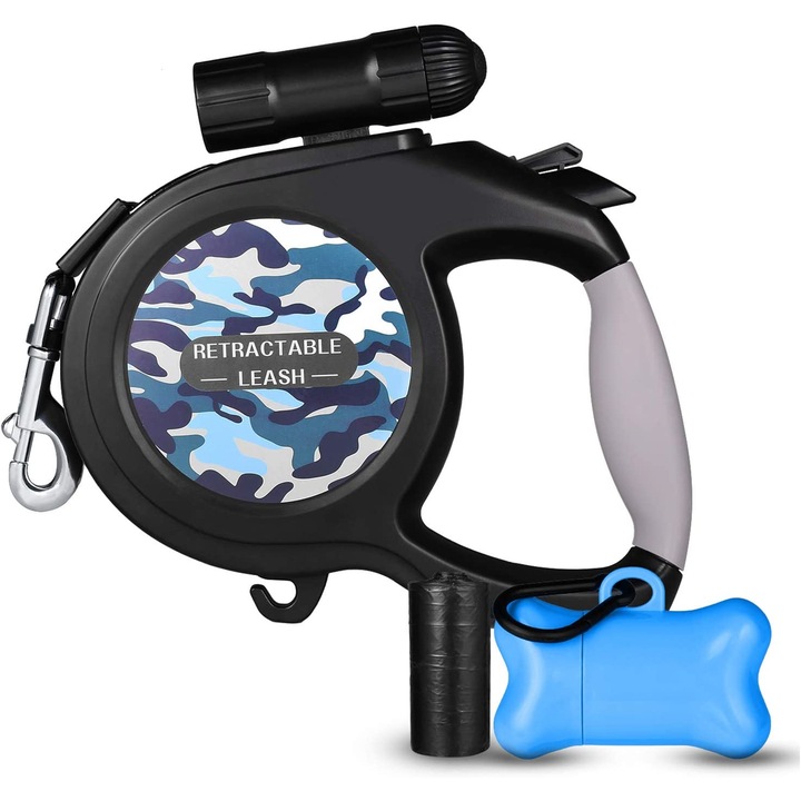 Lesa Retractabila pentru Caini Flyme, 8 m, de Dimensiuni Medii de Pana la 50 kg, Model Albastru