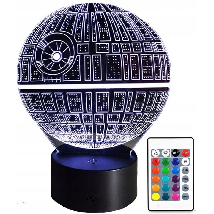 Lumina de noapte LED 3D pentru copii, telecomanda, schimbare de culoare, Steaua Mortii, star wars