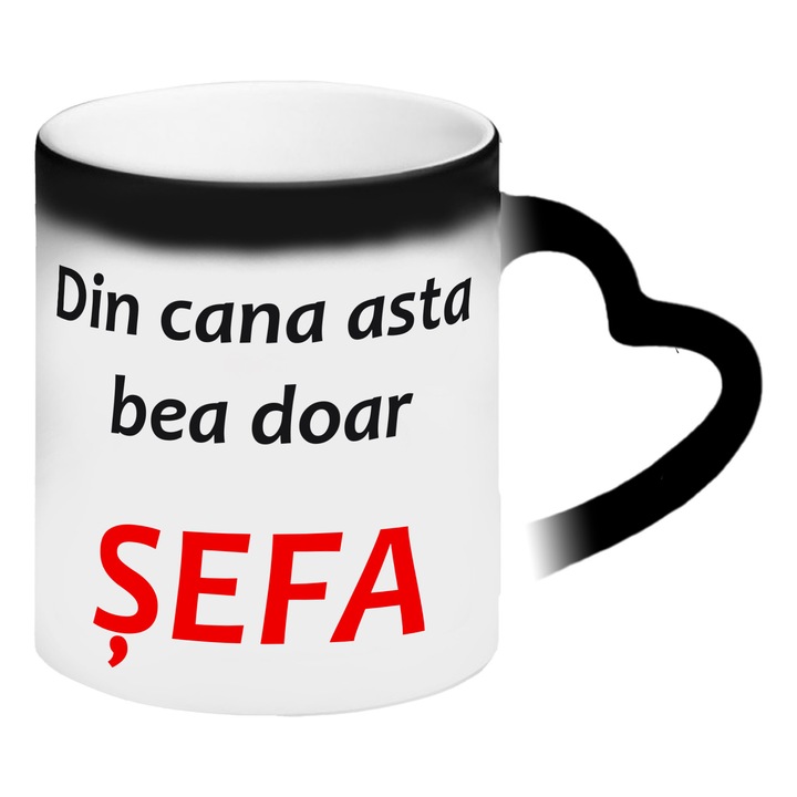 Cana personalizata termosensibila neagra toarta inimai cu mesajul "Din cana asta bea doar sefa" 300 ml, Pop Radu Daniel II