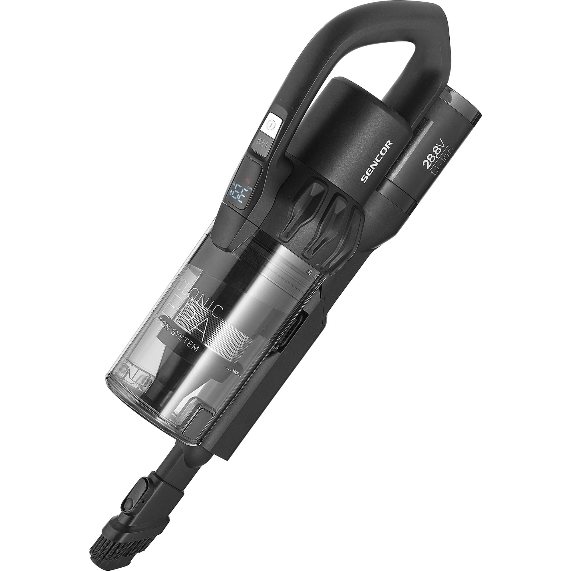 Aspirator vertical fara fir Sencor SVC 9879BK cu functie de mop, 550W, 28.8V, autonomie 70 min, capacitate de colectare 0.5 l, negru