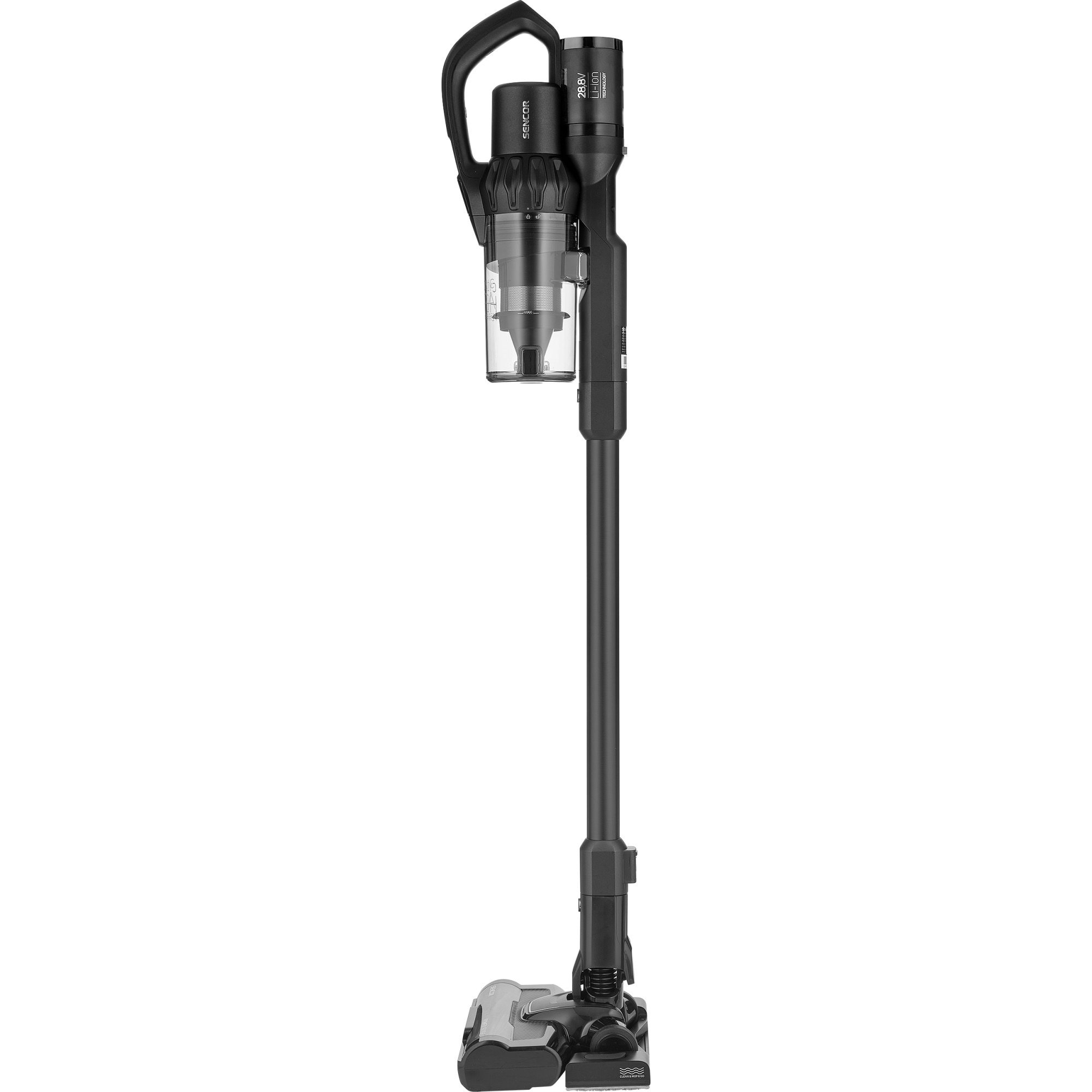 Aspirator vertical fara fir Sencor SVC 9879BK cu functie de mop, 550W, 28.8V, autonomie 70 min, capacitate de colectare 0.5 l, negru