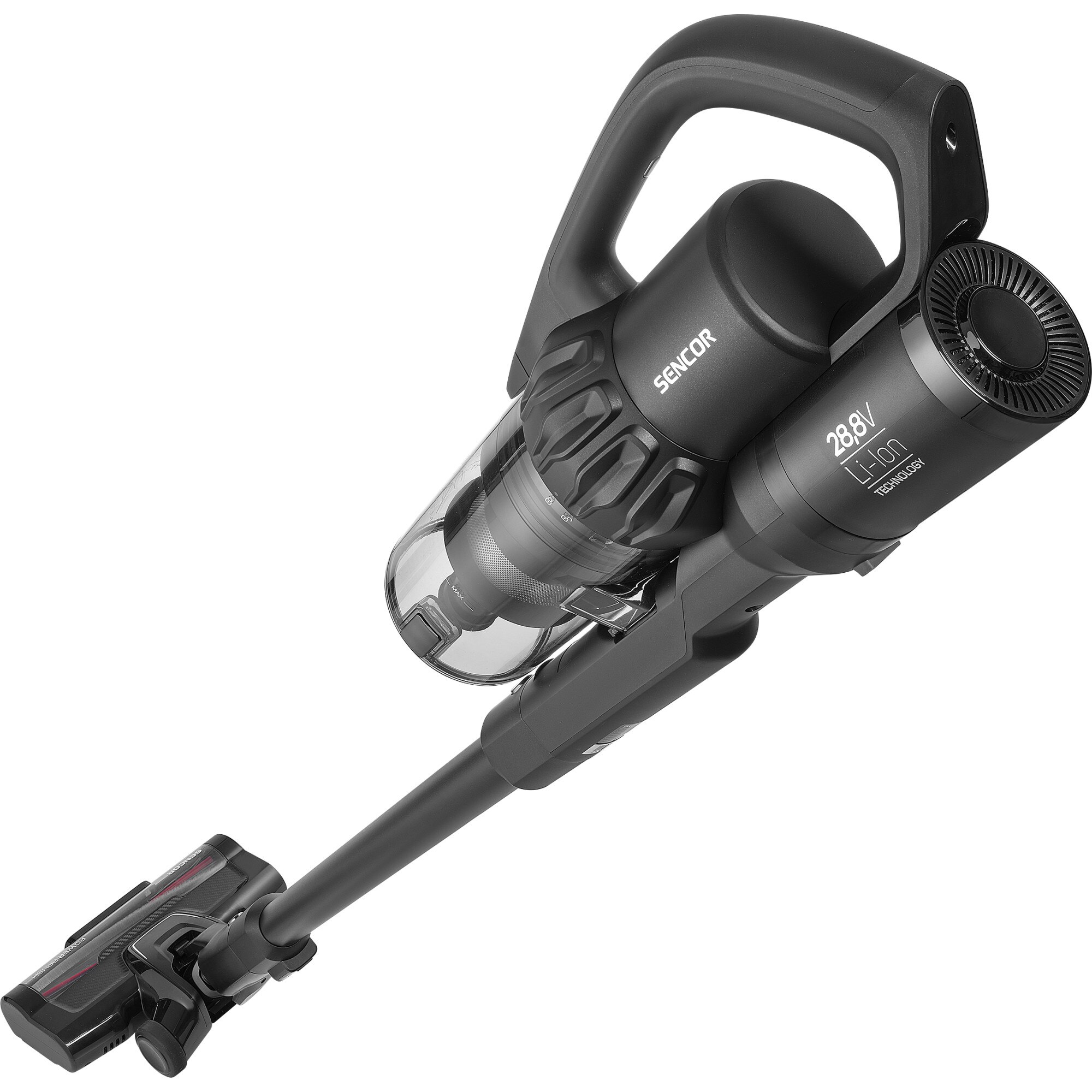 Aspirator vertical fara fir Sencor SVC 9879BK cu functie de mop, 550W, 28.8V, autonomie 70 min, capacitate de colectare 0.5 l, negru