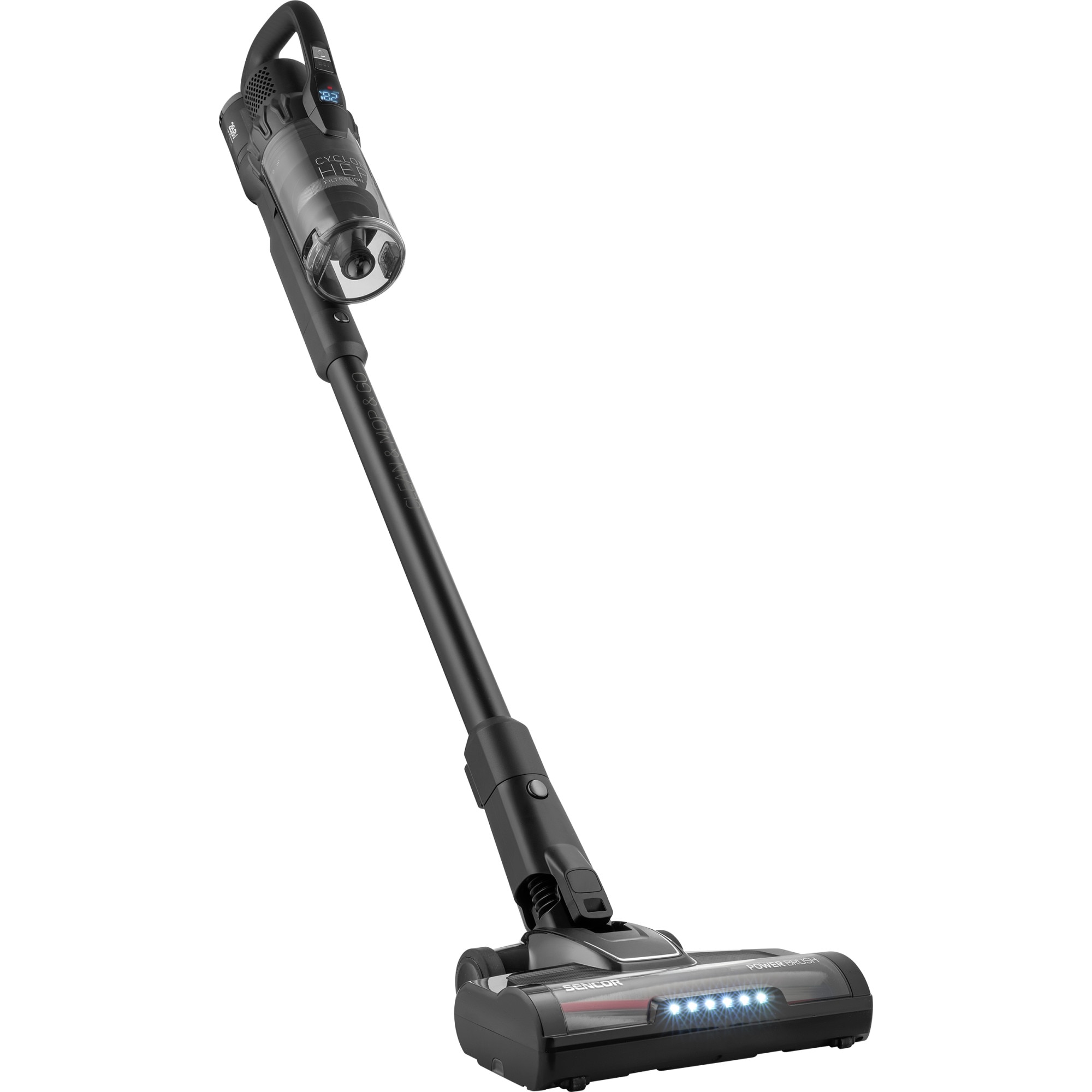 Aspirator vertical fara fir Sencor SVC 9879BK cu functie de mop, 550W, 28.8V, autonomie 70 min, capacitate de colectare 0.5 l, negru