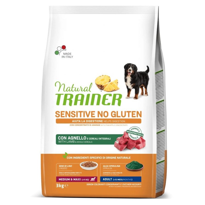 Суха храна за кучета Natural Trainer Dog Sensitive Gluten Free Medium-Maxi Adult Lamb, 3 кг