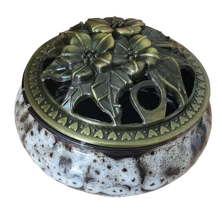 Suport, conuri parfumate, portelan, aromaterapie, negru-bej