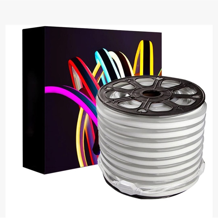 Furtun Luminos Led Neon Flex lumina rosie, 220V, 9x15 MM cu sursa de alimentare, 10M