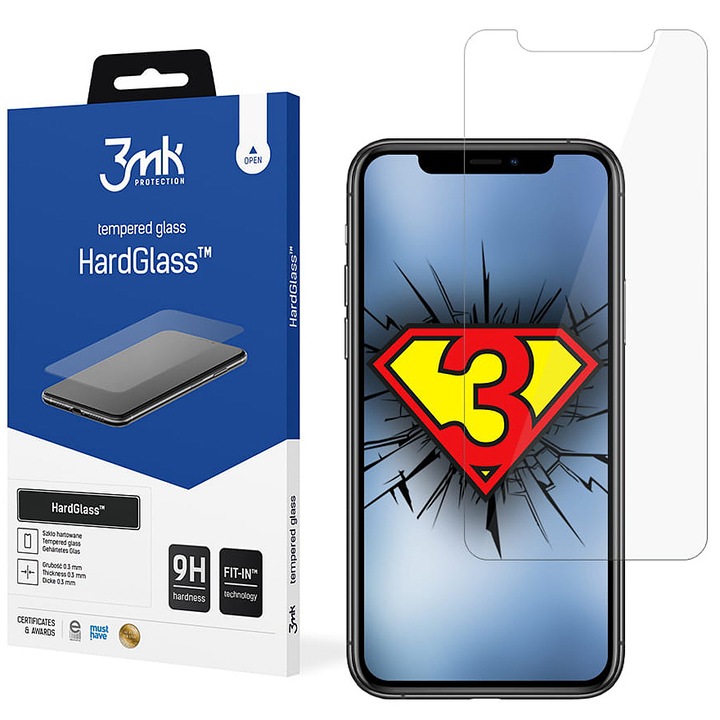 3MK HardGlass képernyővédő fólia Apple iPhone 11 Pro / XS / X készülékhez, Secure Glass, Full Glue