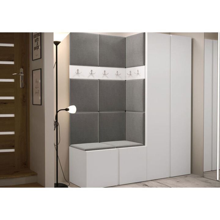 Előszoba garnitúra Hartford 266 (Szürke + Fehér), 158x186x46cm, Anyagtípus: Plüss