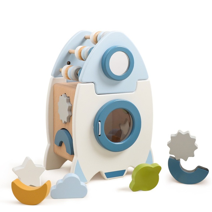 Jucarie cognitiva, educativa, Racheta din lemn, varsta 2+