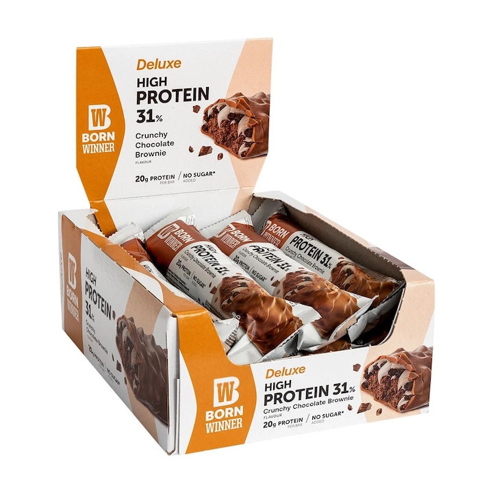 Хрупкаво блокче HP BornWinner Deluxe 31%, без захар, Nutrivita, Brownie, 12x 55g