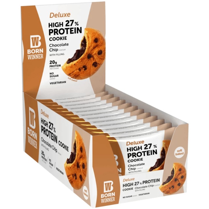 Prajitura HP BornWinner Deluxe 27%, fara zahar, Nutrivita, Chips & Cream, 12x 75g