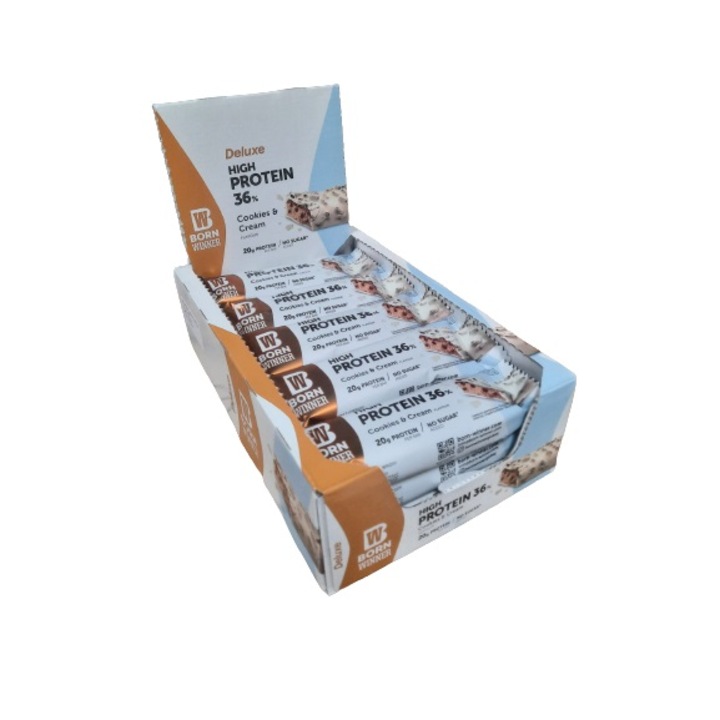 Baton crocant HP BornWinner Deluxe 36%, fara zahar, Nutrivita, Cookies 5x 55g