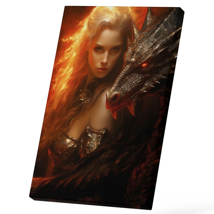 Tablou Canvas Cu Portret Femeie Stil Daenerys Targaryen, Tinuta DE Argint, Urzeala Tronurilor, Mama Dragonilor, Iubitorii De Fime SF 25x40 cm, Multicolor