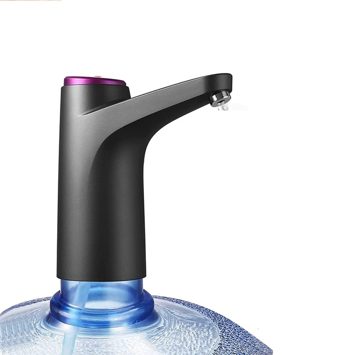 Pompa electrica pentru bidon, JENUOS®, dispenser de apa, Incarcare USB, 3 l/min, portabil, 4W, Negru