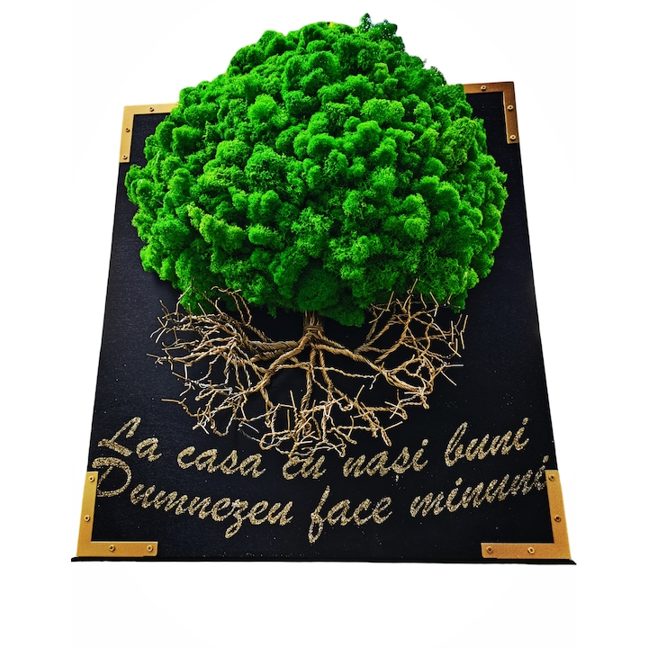 Tablou decorat cu licheni naturali stabilizati si sarma rasucita manual, 3D, pentru nasi, 55x45 cm