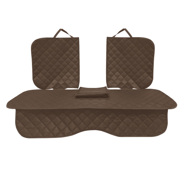 Protectie auto matlasata, pentru bancheta din spate, cu decupare cotiera, maro, impermeabila, lavabila, Metru Patrat