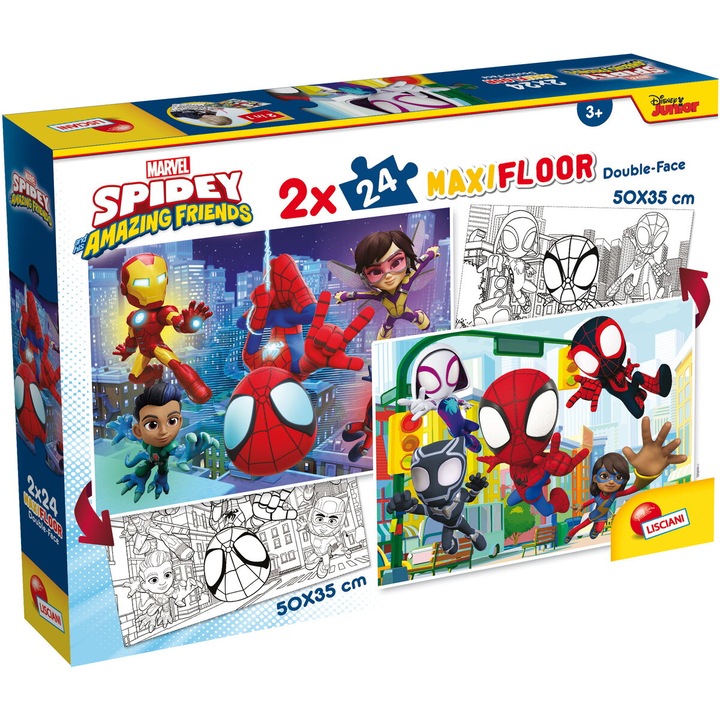 Puzzle de colorat maxi - Paienjenelul Marvel si prietenii lui uimitori (2 x 24 de piese)