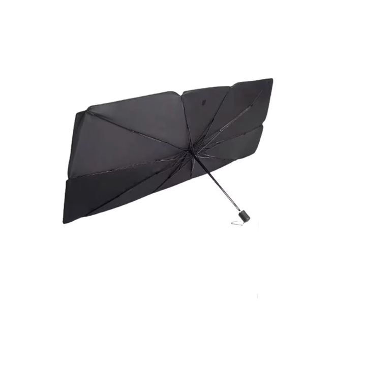 Сенник за автомобил, преносим, във формата на чадър, черен/сребрист, 145 х 79 см