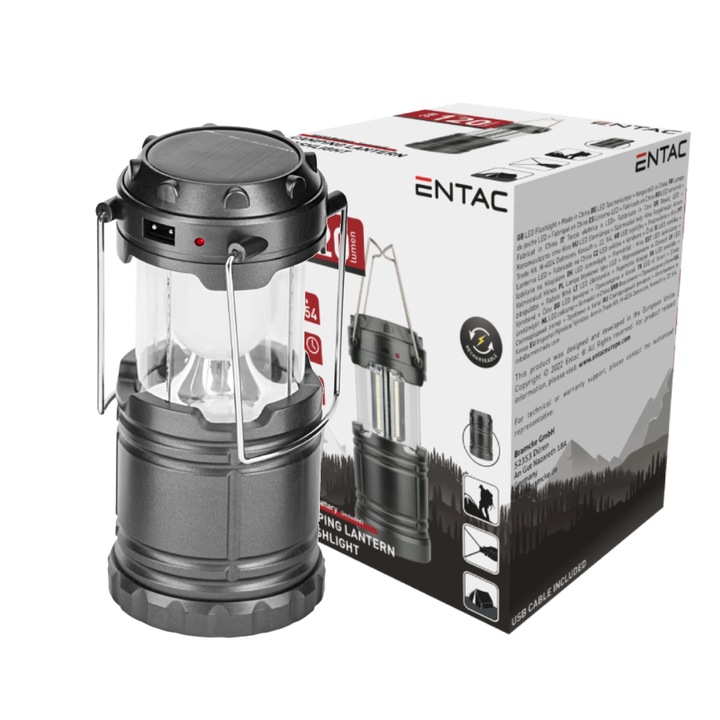 Соларна къмпинг лампа, Entac, 3W, 120lm, IP54