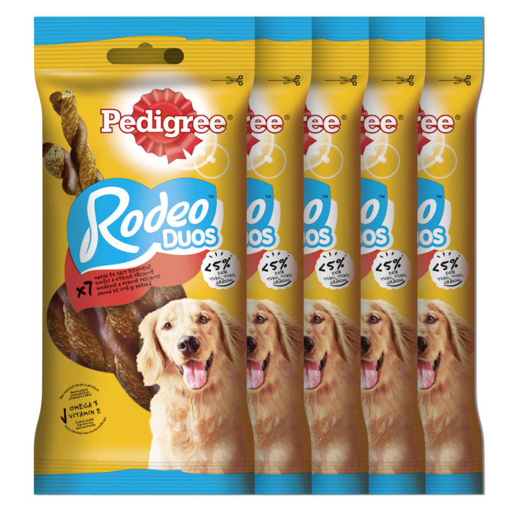 Награди за кучета Pedigree Rodeo Duos, Телешко и сирене, 5 х 7 броя, 123 гр