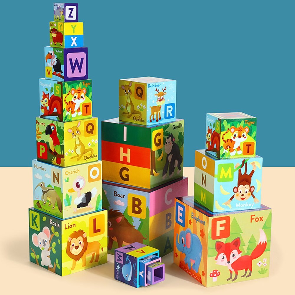 Turn Montessori cu 10 cuburi animale si alfabet, din lemn - eMAG.ro