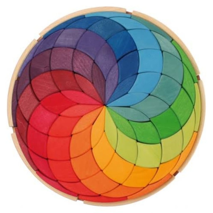 Joc educativ din lemn, Mandala culorilor, tip Montessori, 72 piese, Aletru