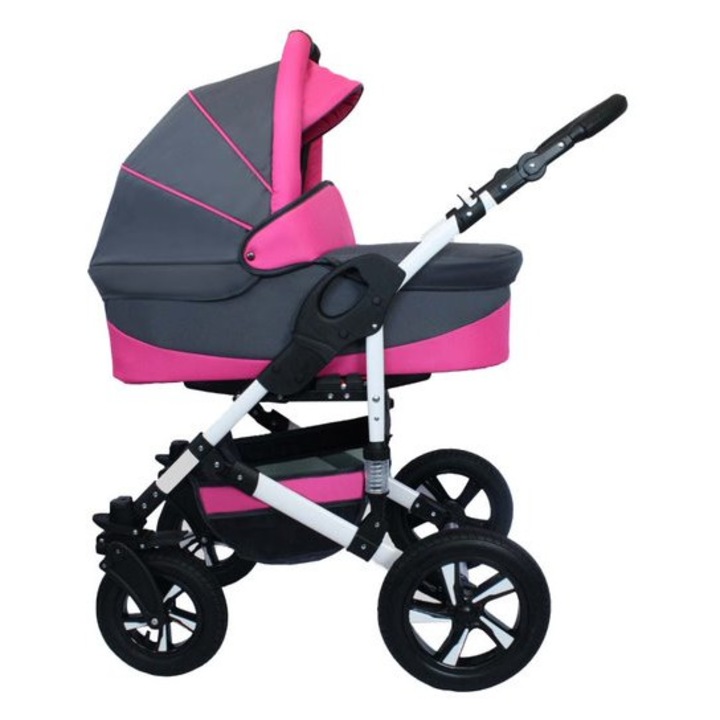 Carucior copii 3 in 1 X-Trall, scaun auto, roti cu gel, Gri Grafit/Roz