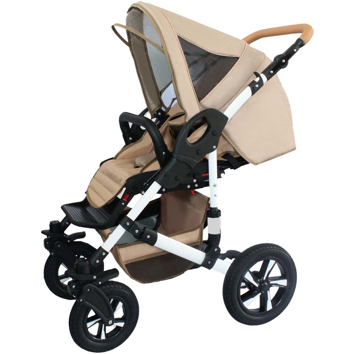 Carucior copii 3 in 1 X-Trall, scaun auto, roti silicon, Crem