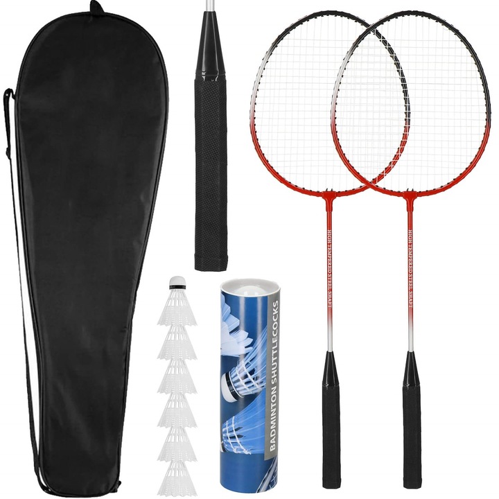 Set de badminton, 9 in 1, 2 rachete si 6 mingi, Multicolor