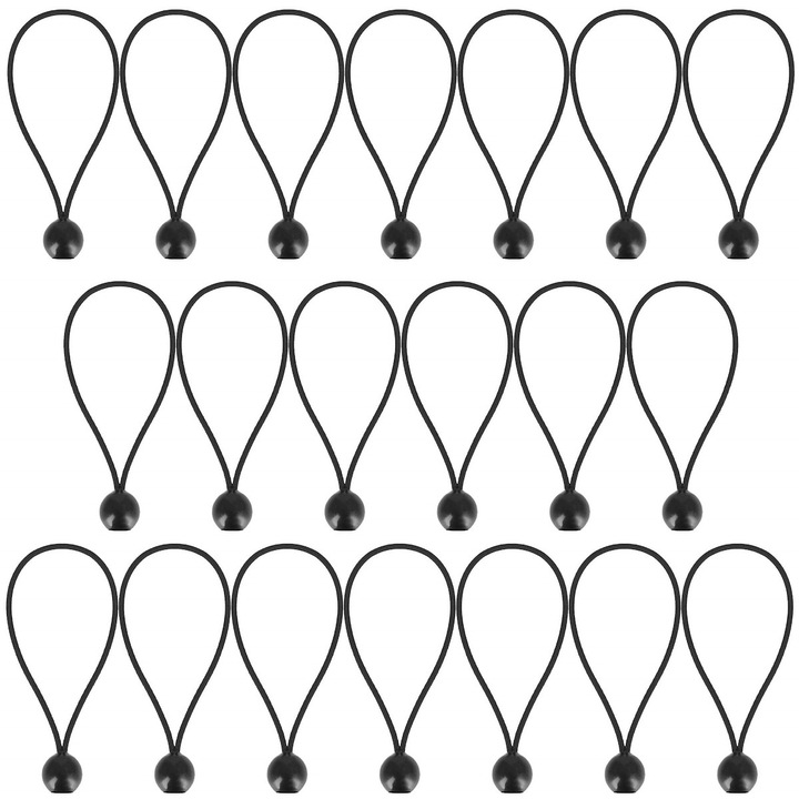 Set elastice universale, pentru fixare, Prindere prelate, corturi, Cauciuc, Negru, 20 buc