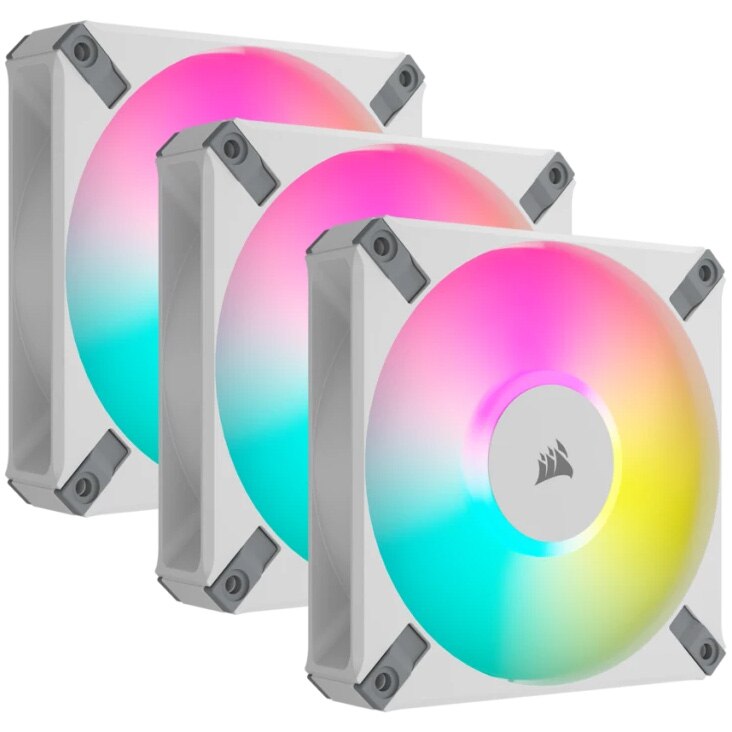 Ventilator Corsair AF120 ELITE Series High-Performance RGB, 120 mm, alb, Lighting Node CORE inclus, 3 buc/set