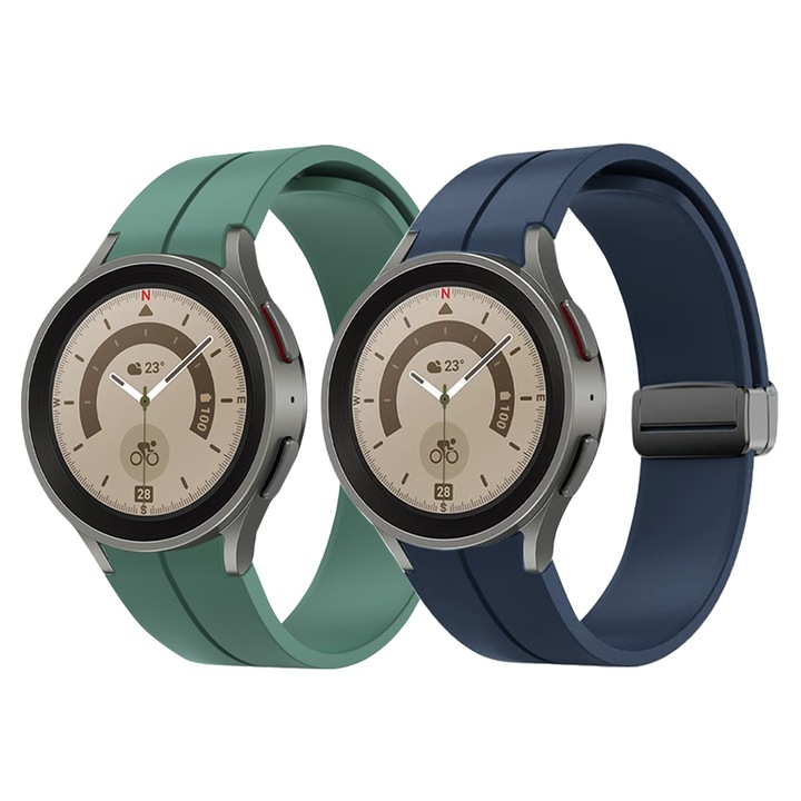 Set 2 curele smartwatch, Matcheasy, Silicon, Compatibila cu Samsung Galaxy Watch 7/6/5/4 40mm 44mm/ 5 Pro 45mm/ 4 /6 Classic 42mm 46mm 43mm 47mm Albastru/Verde