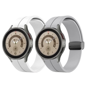 Set 2 curele smartwatch, Matcheasy, Silicon, Compatibila cu Samsung Galaxy Watch 5/4/6 40mm 44mm/ 5 Pro 45mm/ 4 /6 Classic 42mm 46mm 43mm 47mm Alb/Gri