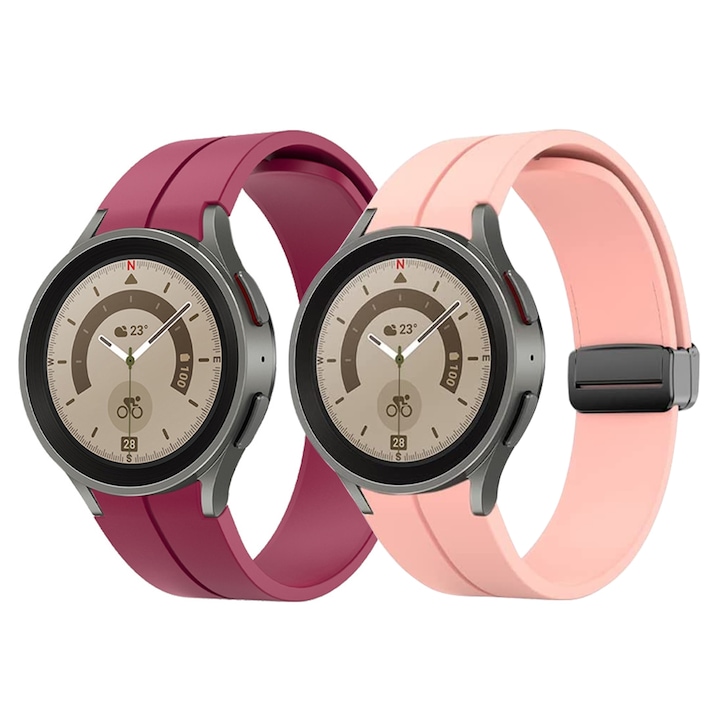 Set 2 curele smartwatch, Matcheasy, Silicon, Compatibila cu Samsung Galaxy Watch 7/6/5/4 40mm 44mm/ 5 Pro 45mm/ 4 Classic 42mm 46mm 43mm 47mmRoz/Rosu