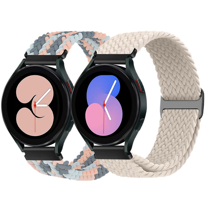 Set 2 curele smartwatch, Matcheasy, Nylon, Compatibila cu Samsung Galaxy Watch 7/6/5/4 40mm 44mm/ 5 Pro 45mm/ 4 Classic 42mm 46mm Bej