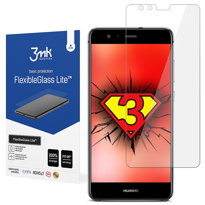 Скрийн протектор 3MK FlexibleGlass Lite за Huawei P10 Lite, гъвкаво стъкло, пълно лепило
