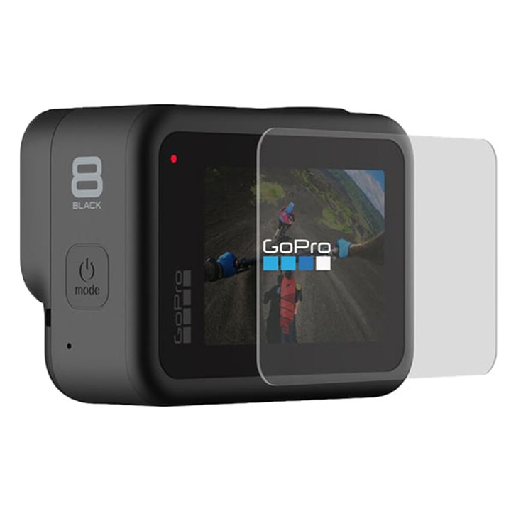 Kijelzővédő fólia, GoPro Hero 8 sportvideokamerához, ezüst/fekete, regenerálható hidrogél, optimális végső védelem, rendkívül tartós, átlátszó