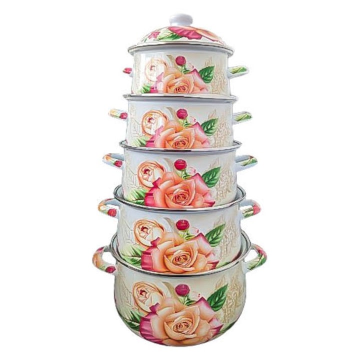 Set 5 oale emailate, Longfei Group, 1.8l/3.3l/4l/5.3l/6.4l, Rosu/Alb