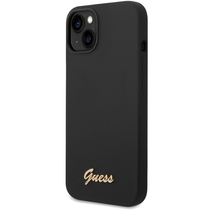 Husa pentru Apple iPhone 14 Plus, Guess, Silicone Metal Logo, Neagra GUHCP14MSLSMK