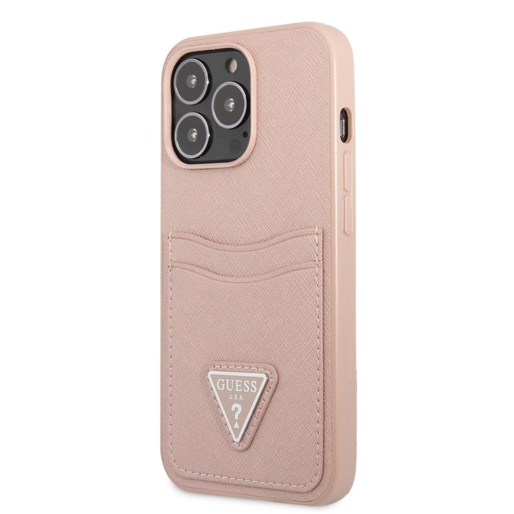 Husa pentru Apple iPhone 13 Pro, Guess, Saffiano Double Card, Roz GUHCP13LPSATPP