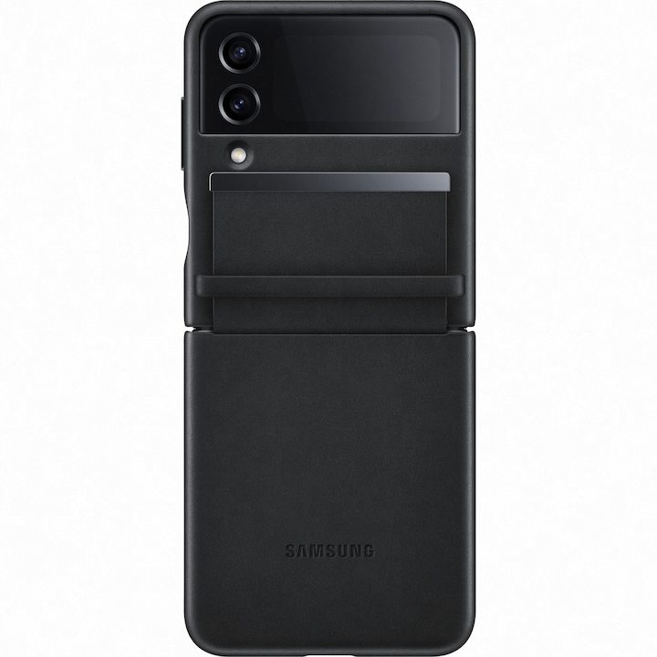 Huzat Samsung Galaxy Z Flip4 F721 készülékhez, hajtókás bőr borítás, fekete EF-VF721LBEGWW