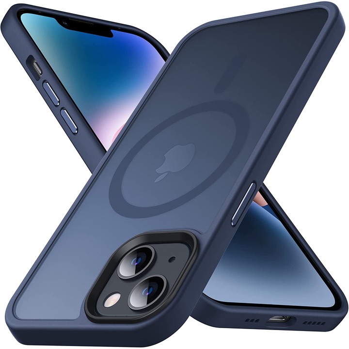 Husa pentru IPhone 14 PLUS, MobileSmart MagSafe, Hybrid ultra slim, carcasa spate Antisoc, hardcase, Blue