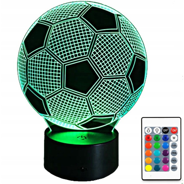 3D LED éjszakai lámpa gyerekeknek, színváltós, távirányítós, foci