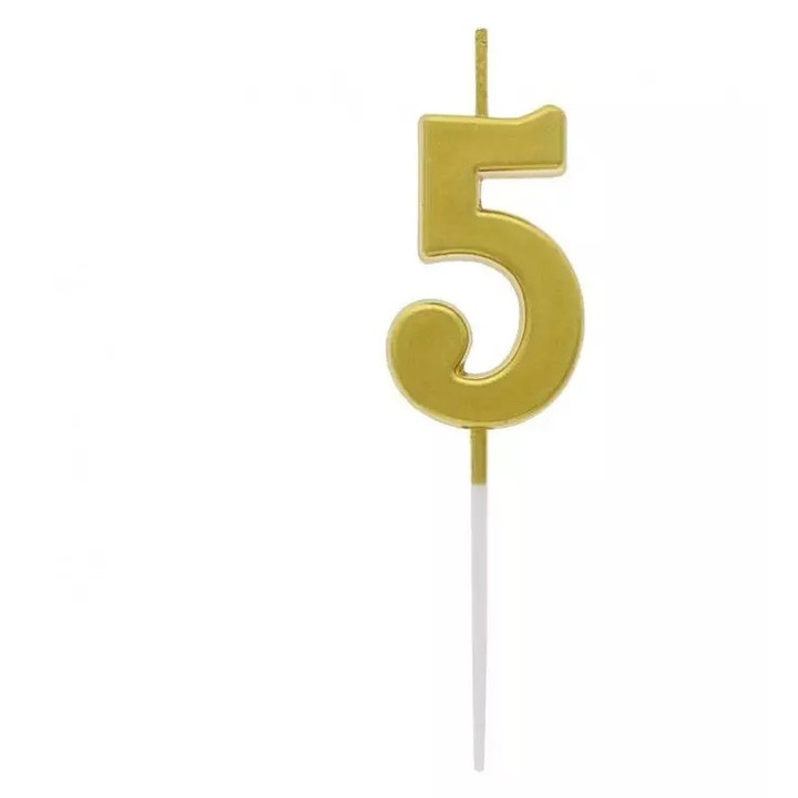 Lumanare tort cifra 5, auriu metalic, 9.5 cm