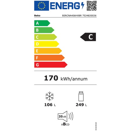 Combina frigorifica Beko B5RCNA406HXBR, 355 l, No Frost, AeroFlow, Clasa C, HarvestFresh, Compresor ProSmart Inverter, MaxStore, H 203.5 cm, Dark Inox