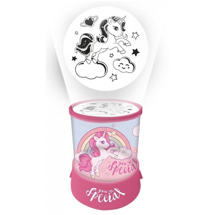 Lumina de noapte cu proiector, Euroswan, Plastic, Unicorn, 2 in 1, Multicolor