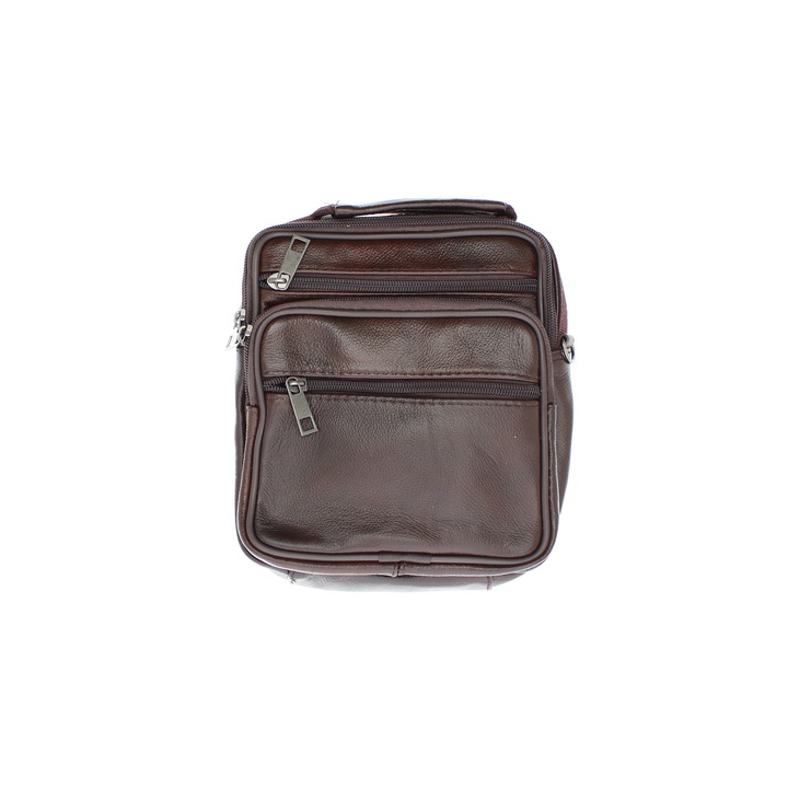 Férfi válltáska, természetes bőrből, ButicCochet, 16 x 19 x 3 cm, Sötétbarna - GNM50