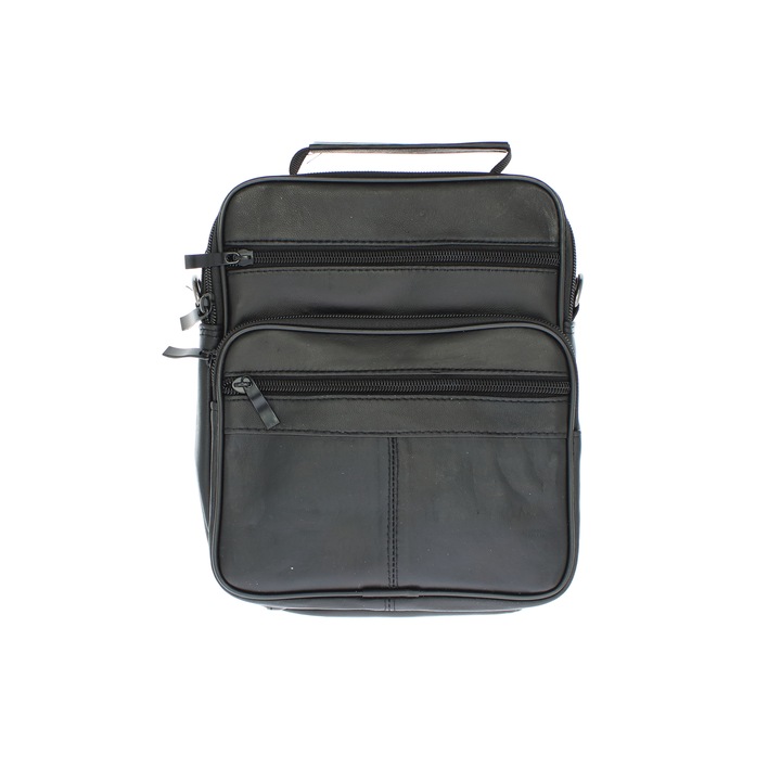 Férfi válltáska, természetes bőrből, ButicCochet, 18x22x4 cm, fekete - GNM57