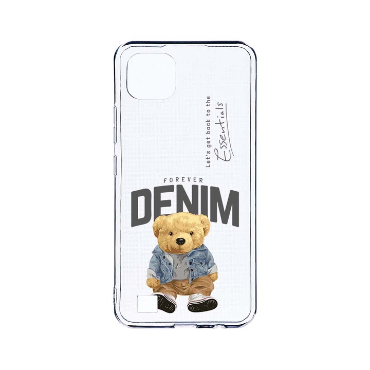 BestCase 2MM Clear Szilikon telefontok, Realme C20, Denim Style Teddy Bear, Kamera védelem, strapabíró, T 930