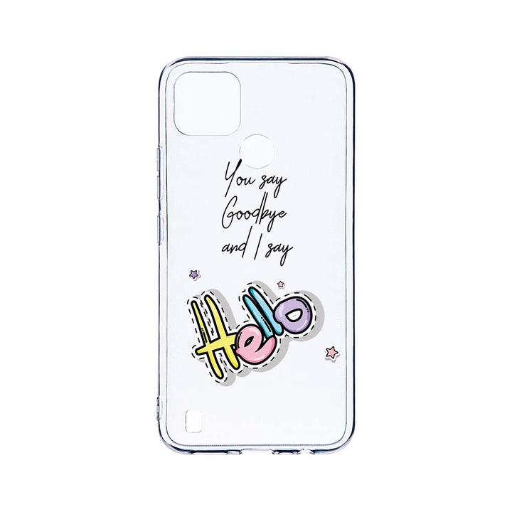 Силиконов калъф BestCase за Realme C21, Say Hello, Camera Protection, Clear Silicon 2.0MM, T 148